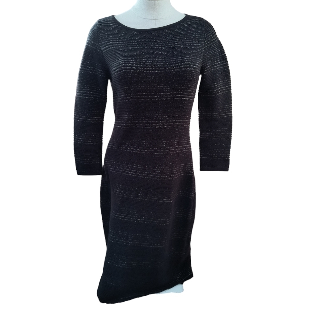 Calvin Klein Black &  Metallic Gold Midi Sweater Dress Size S